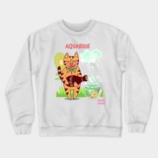 Zodiac Fun Aquarius  Fish and Cat Crewneck Sweatshirt